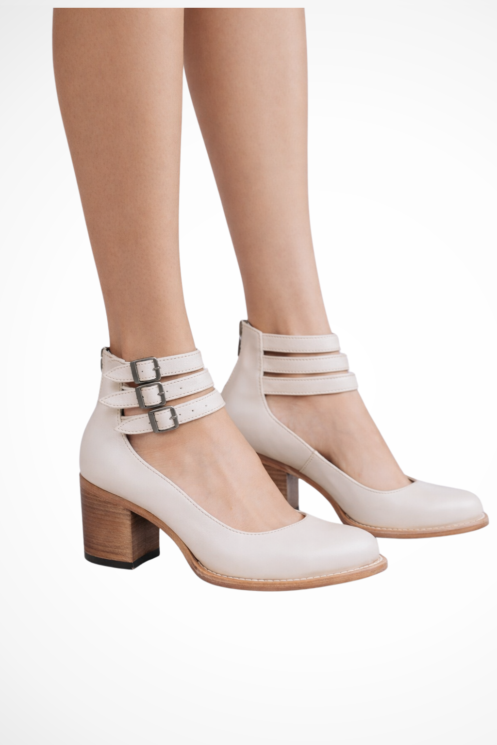Women's block heel Mary Jane shoes in white