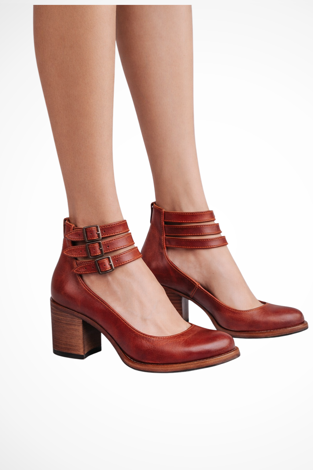 Women's block heel Mary Jane shoes in red