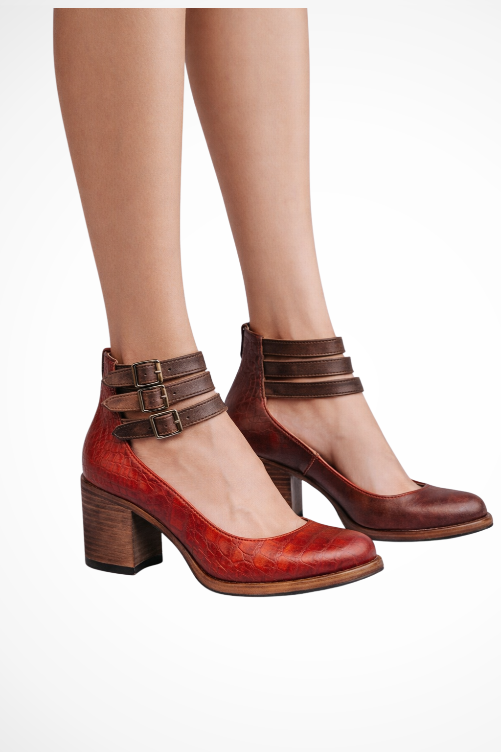 Women's block heel Mary Jane shoes in rust