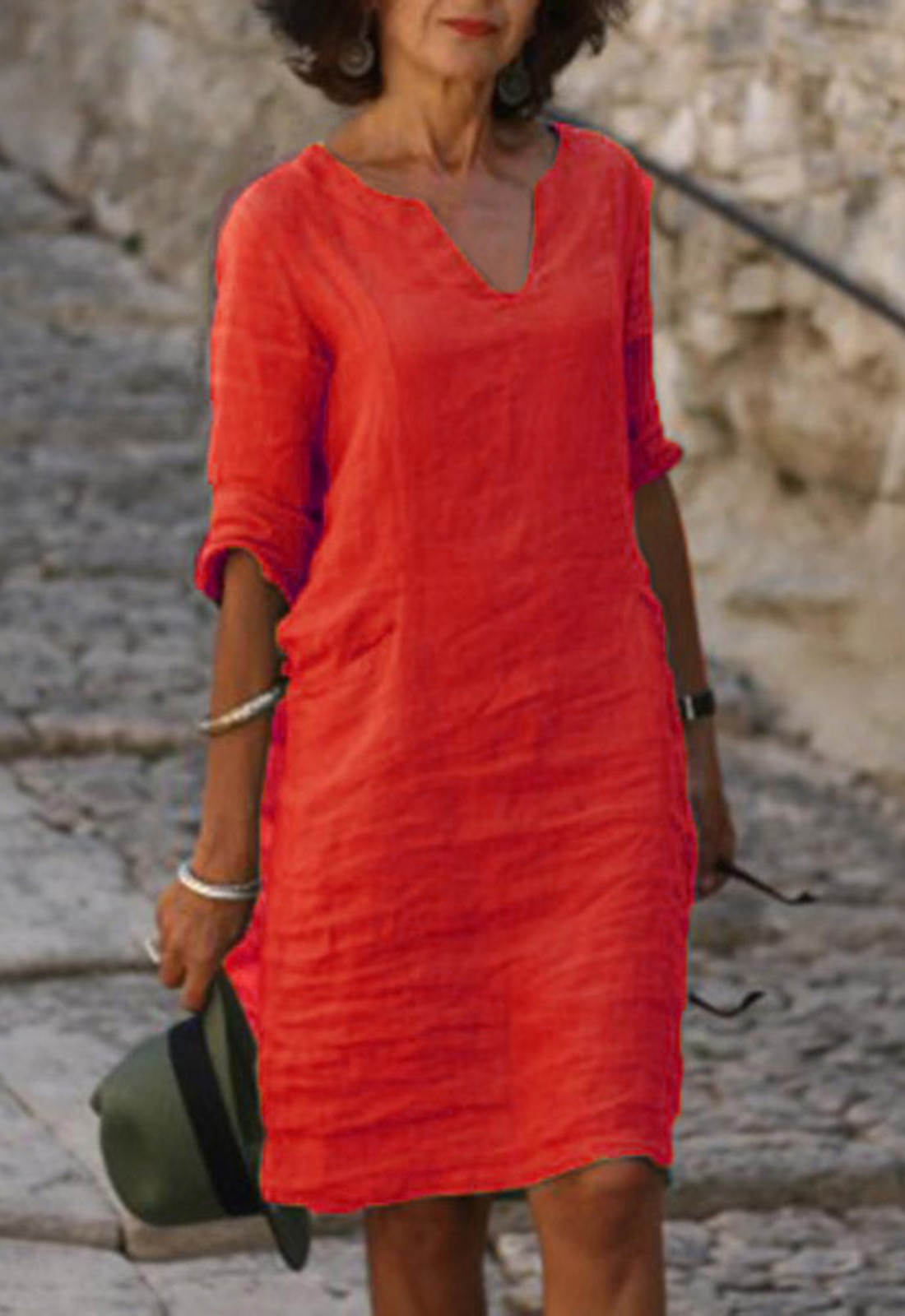 Women's Shift Dress with Split Neckline