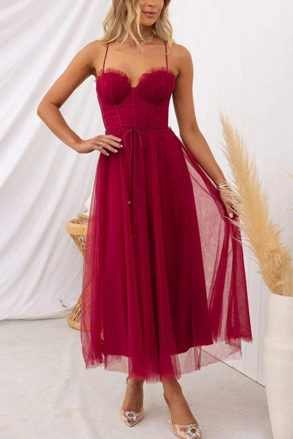 Abito midi in tulle da donna dalla vestibilità morbida per tutti i giorni