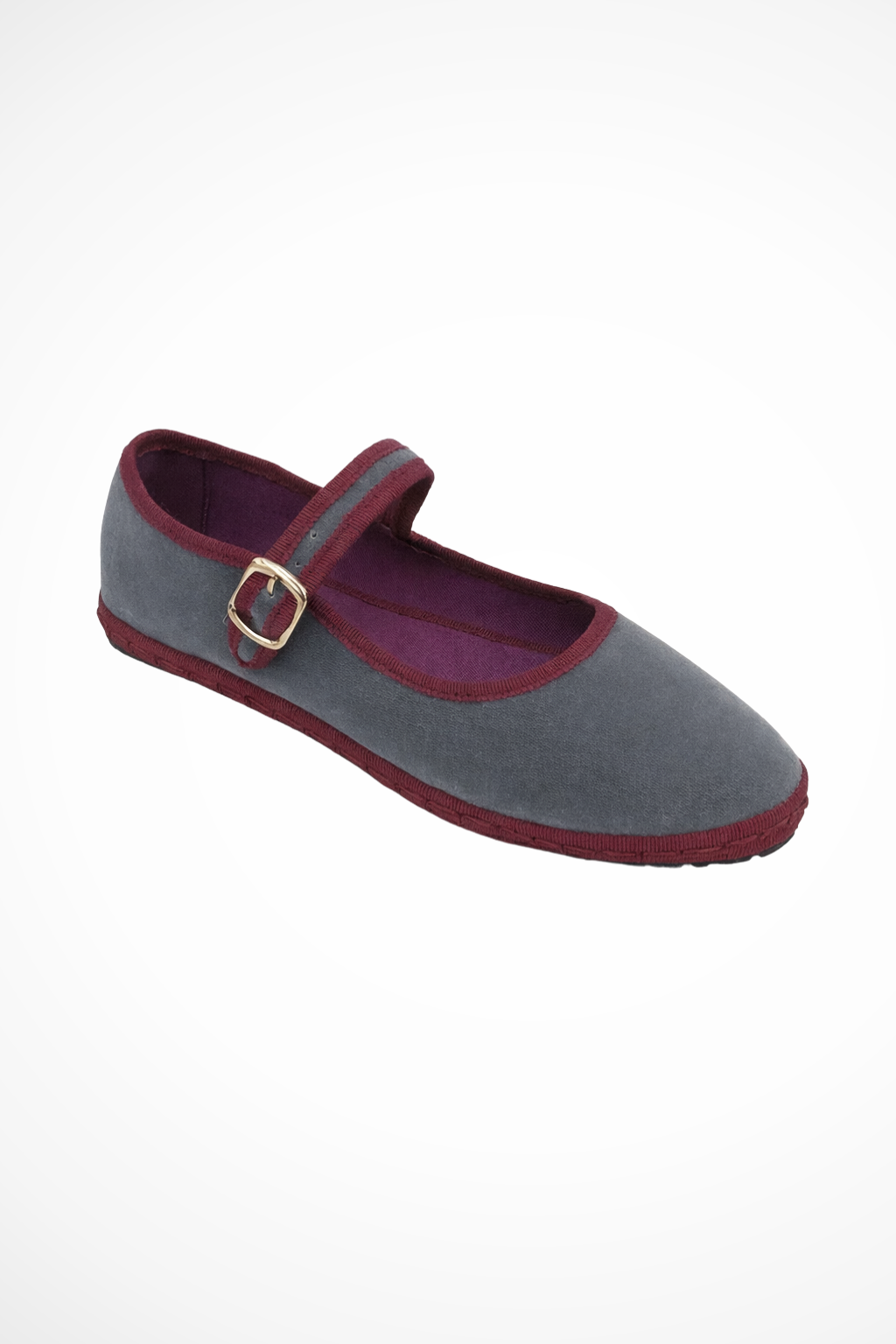 Women's velvet Mary Jane flats in grey