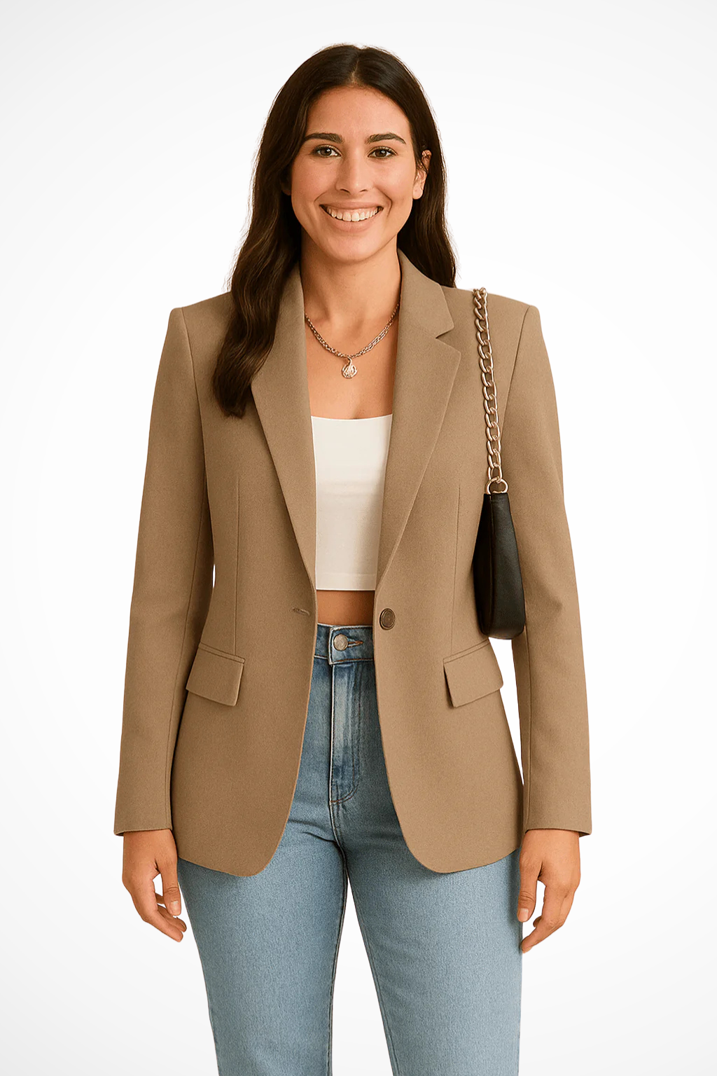 Women's tailored one-button blazer in camel