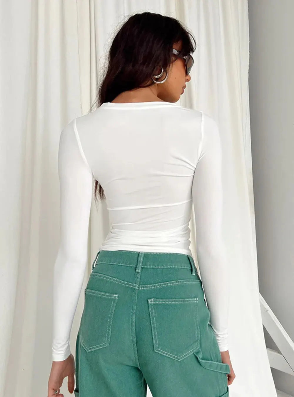 Glenda - Women's Slim-Fit Long Sleeve Ruched Top Soft and Stretchy