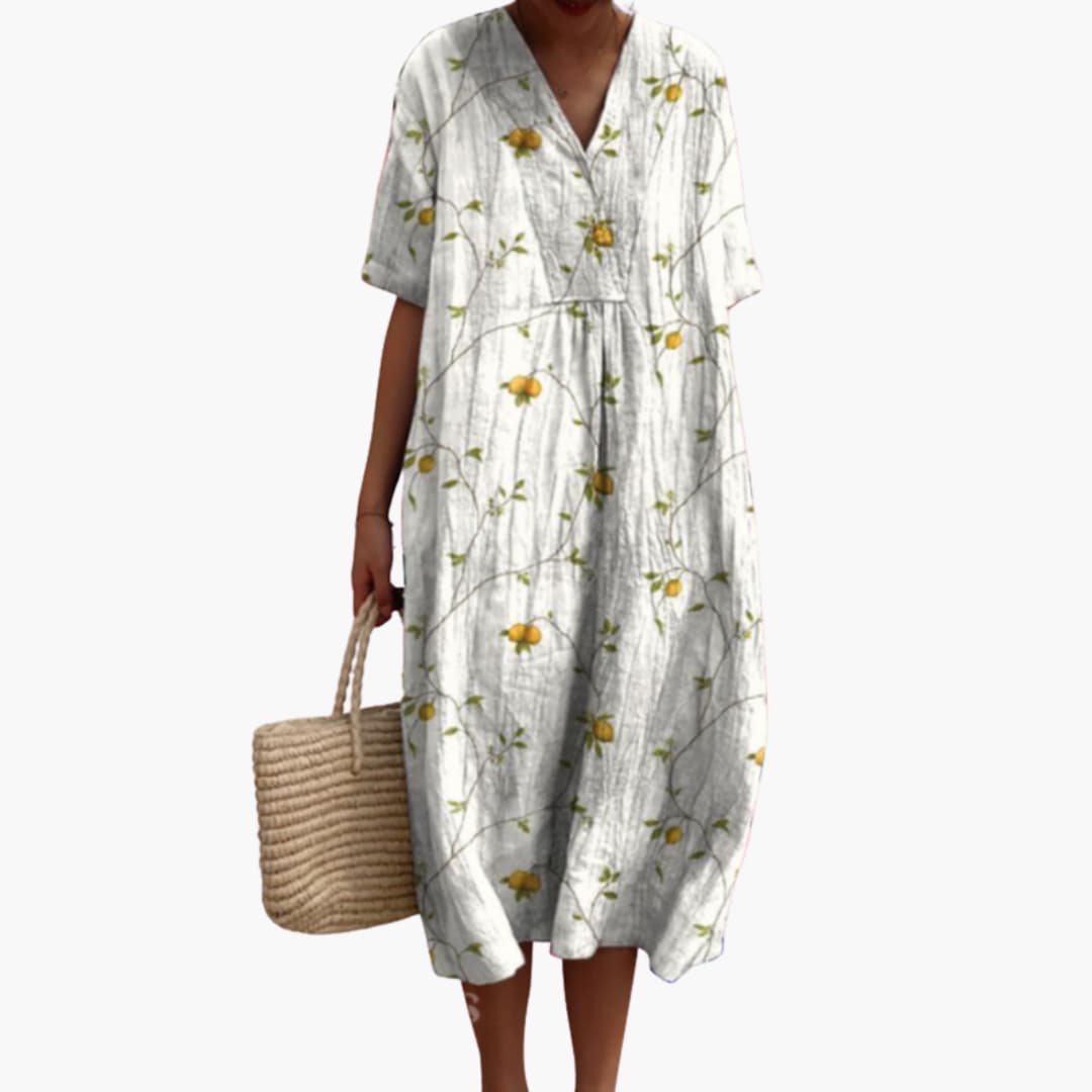 Women's Floral V Neck Relaxed Midi Dress for Everyday Wear
