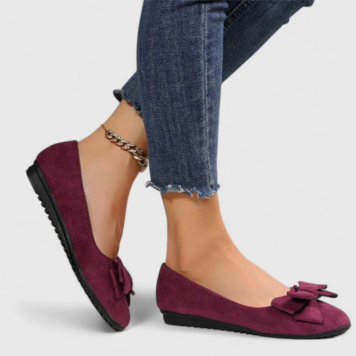 Women's Suede Ballet Flats with Orthopedic Footbed and Bow