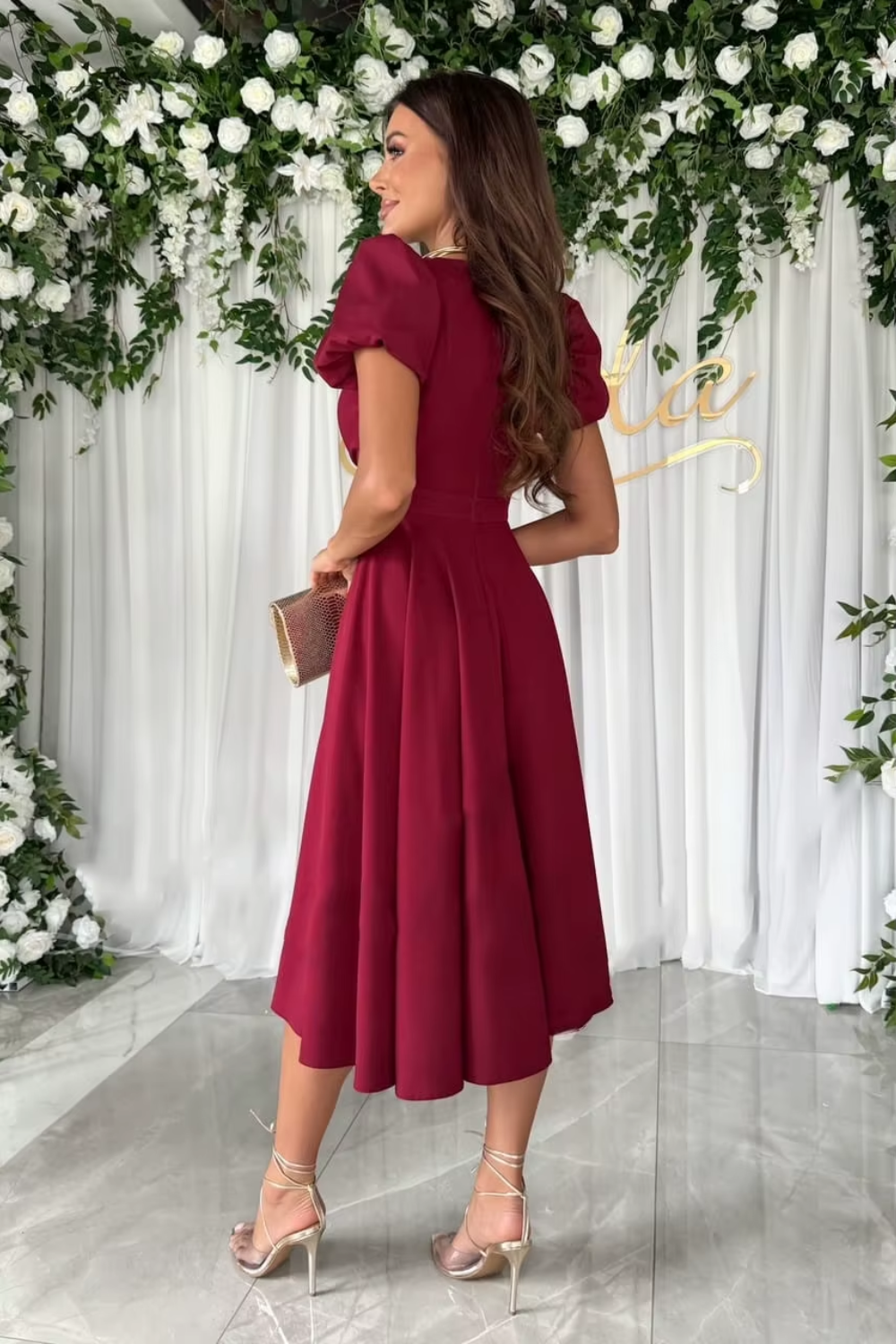 Anika - Women's V-Neck Midi Dress for Weddings and Special Occasions
