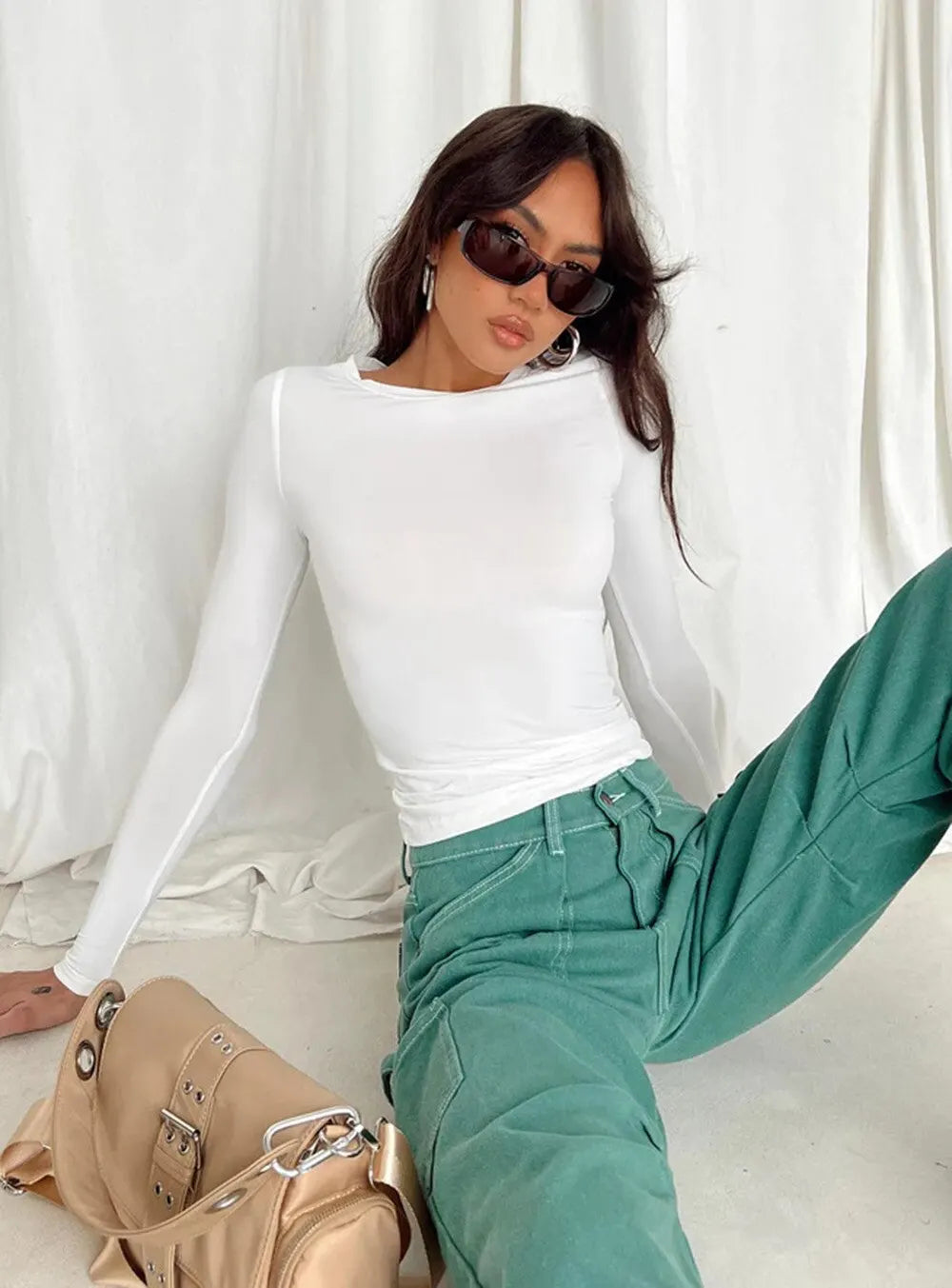 Glenda - Women's Slim-Fit Long Sleeve Ruched Top Soft and Stretchy