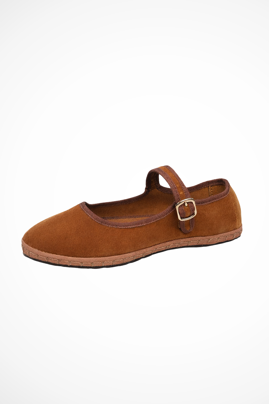 Women's velvet Mary Jane flats in tan