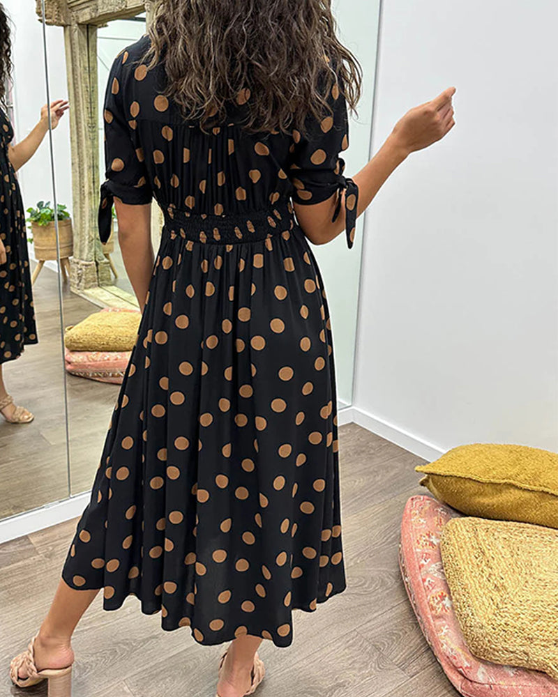 Rachelle - Abito midi svasato da donna a pois con scollo a V