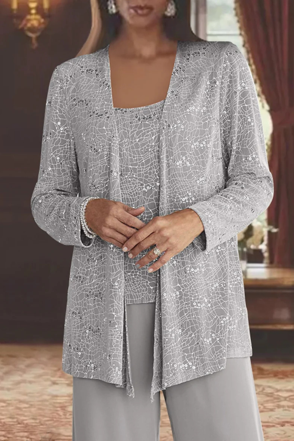Women's Three-Piece Evening Set with Wide-Leg Pants