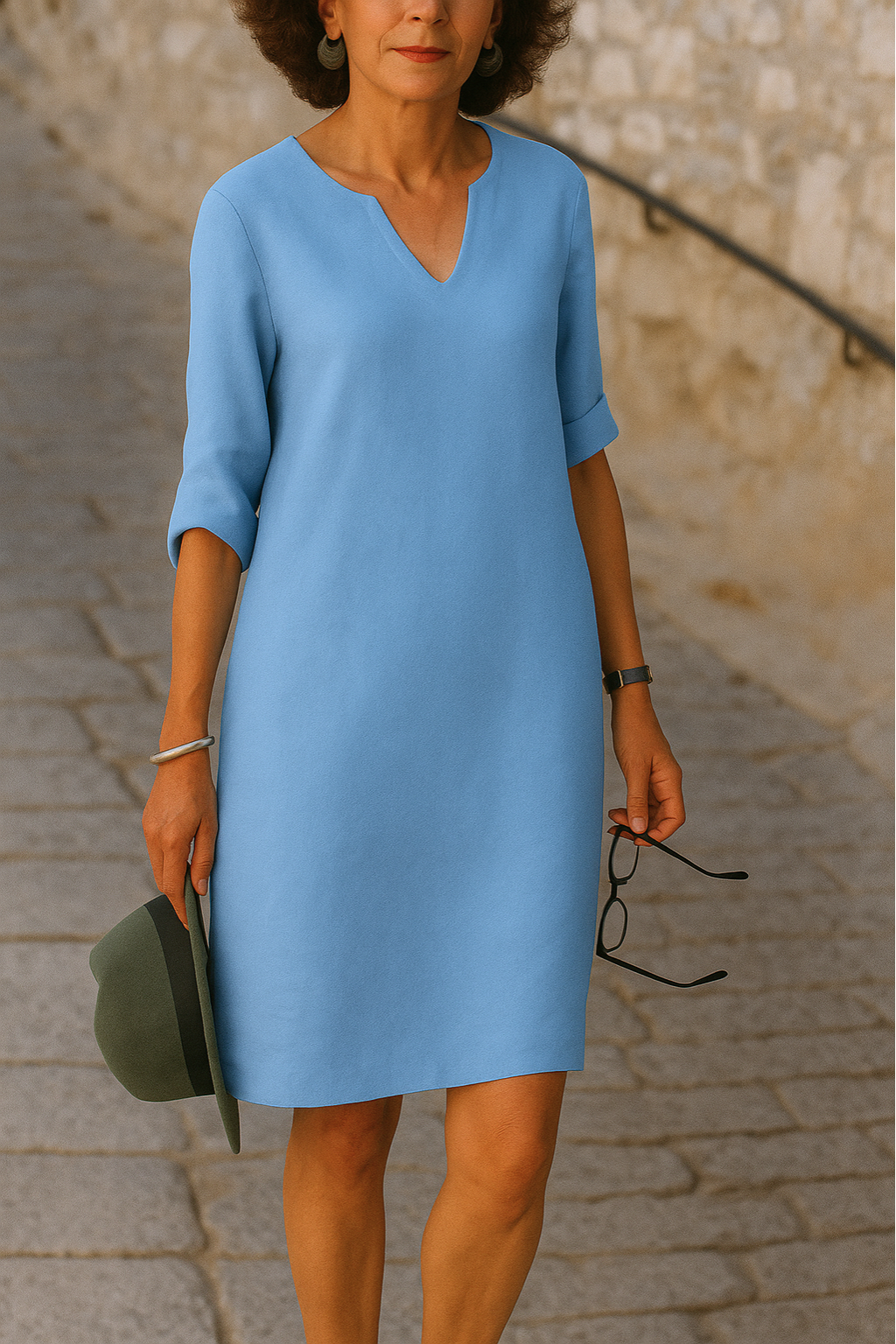Women's Shift Dress with Split Neckline