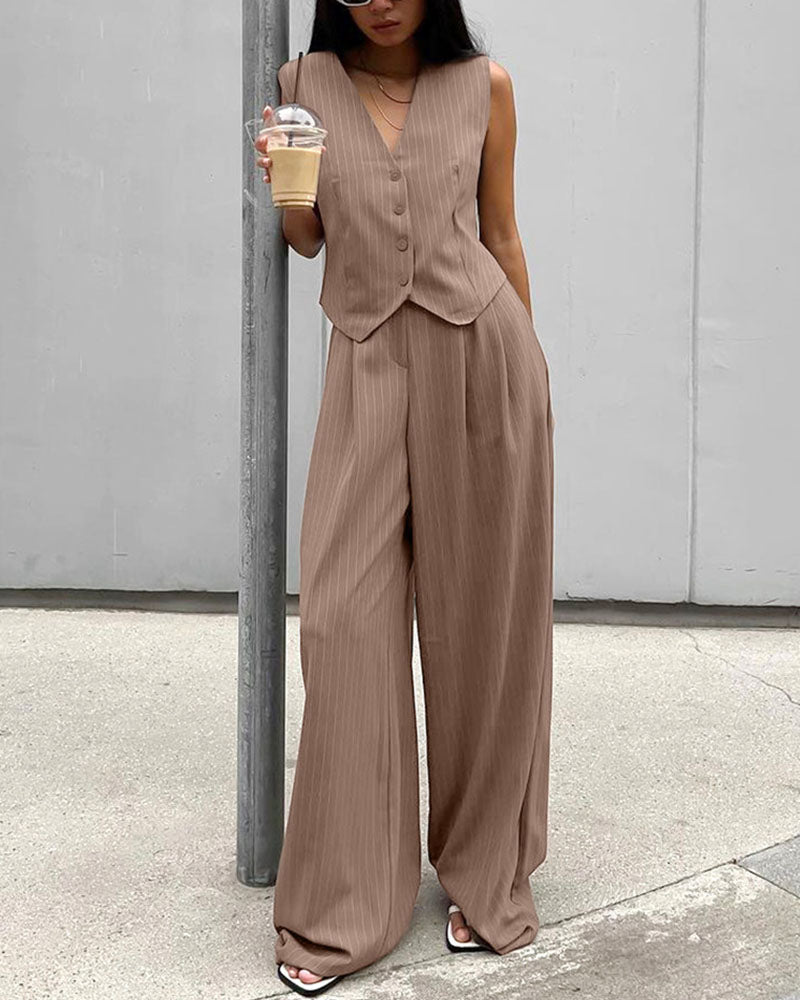 Grace - Women's Pinstriped Vest and Trousers Set