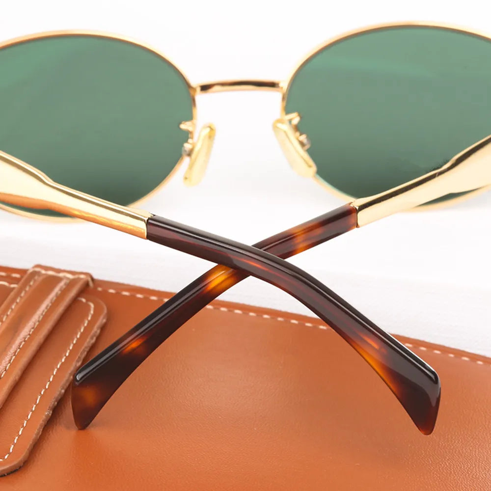 Nalani - Women's Oval Frame Sunglasses Gold & Black Metal & Polycarbonate Stylish and Protective