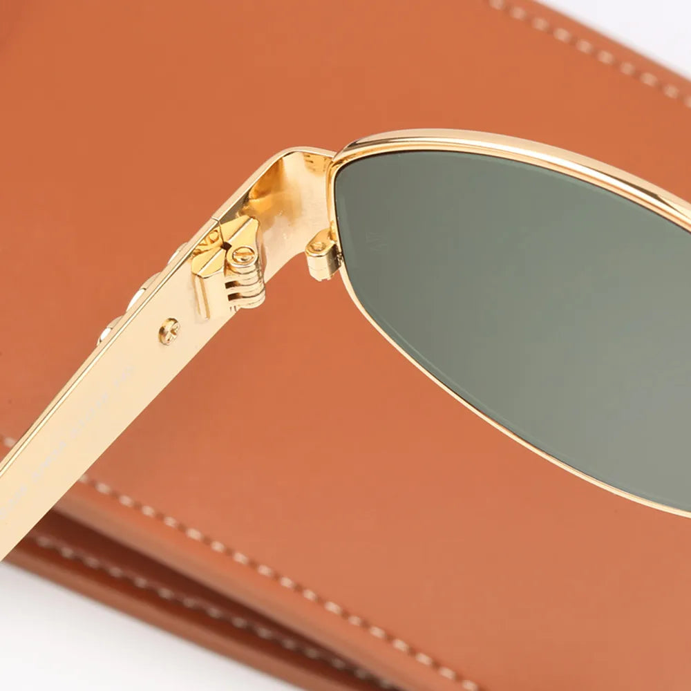 Nalani - Women's Oval Frame Sunglasses Gold & Black Metal & Polycarbonate Stylish and Protective