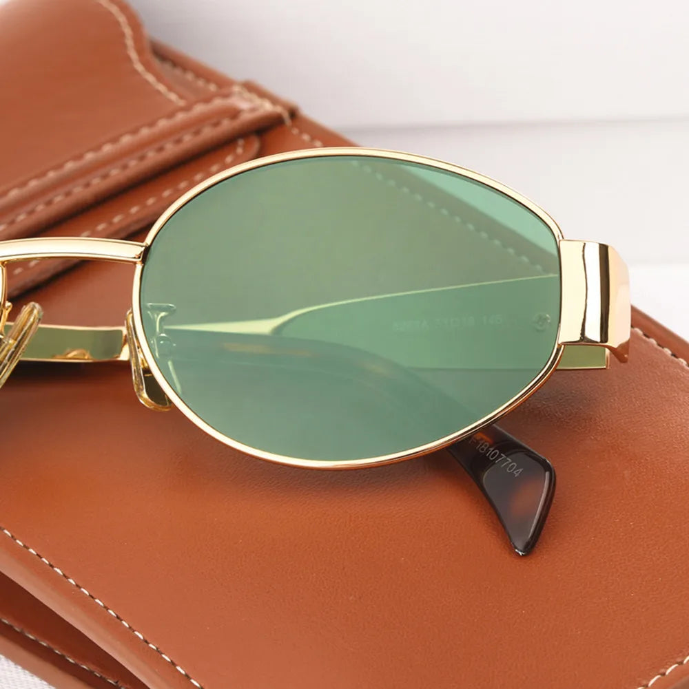Nalani - Women's Oval Frame Sunglasses Gold & Black Metal & Polycarbonate Stylish and Protective