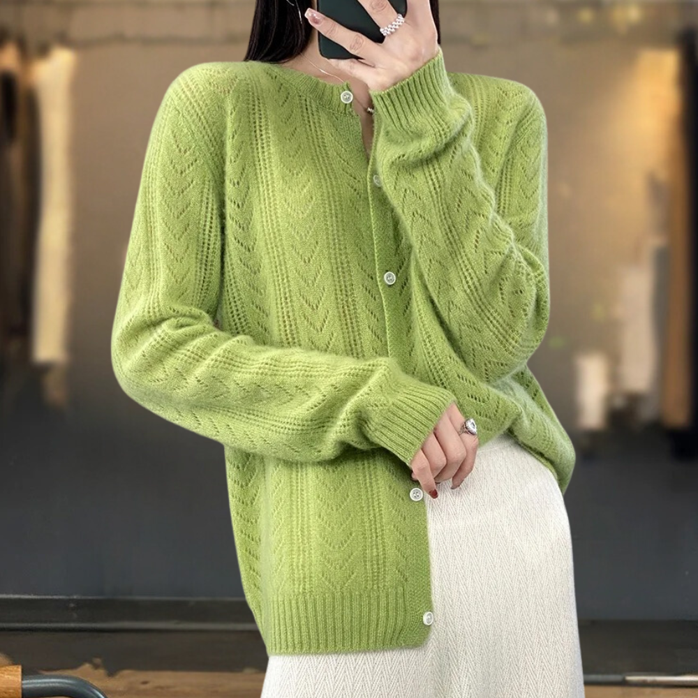 Seren - Women's Cable-Knit Button-Up Cardigan