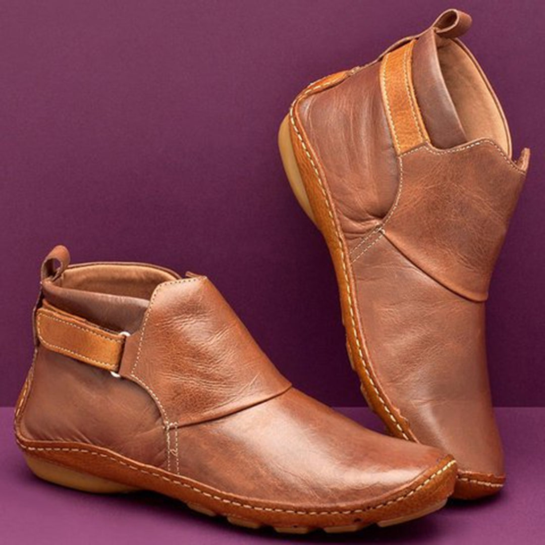 Jonquil - Women's Leather Ankle Boots with Side Strap
