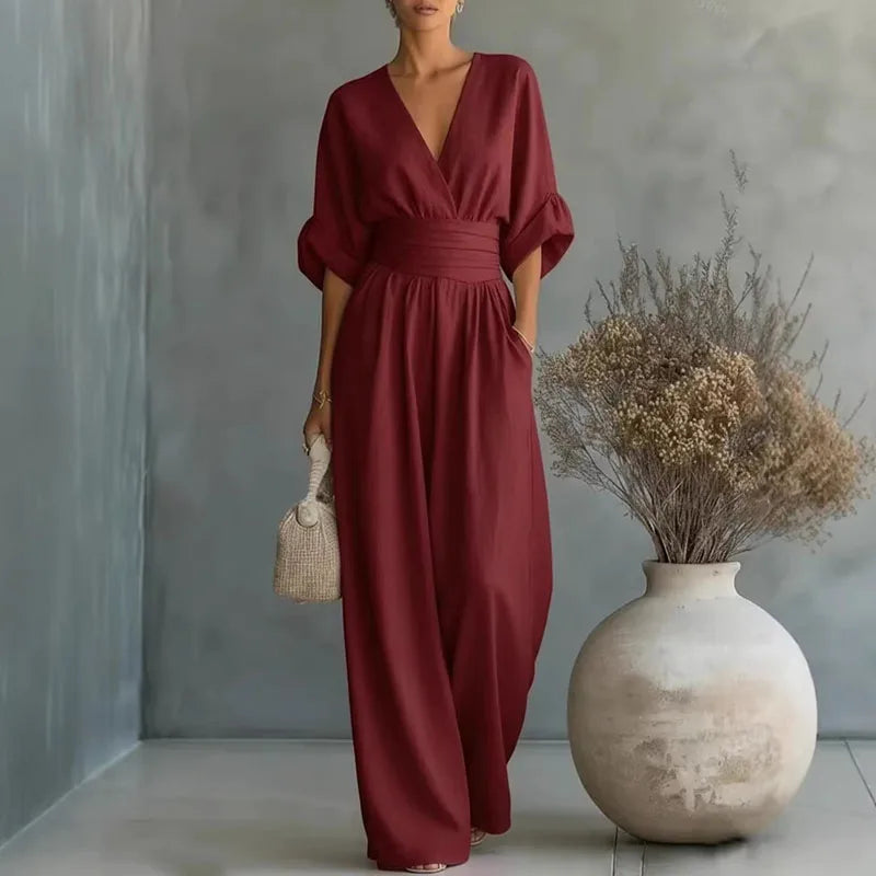 Aurore | Dames Jumpsuit Zomer Elegant Wrap V-hals Wide-Leg