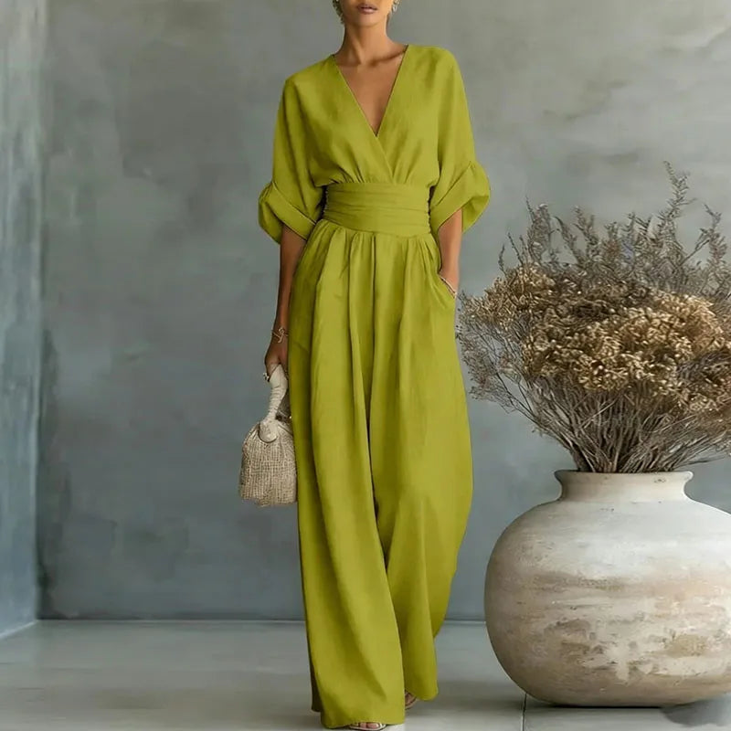 Aurore | Dames Jumpsuit Zomer Elegant Wrap V-hals Wide-Leg