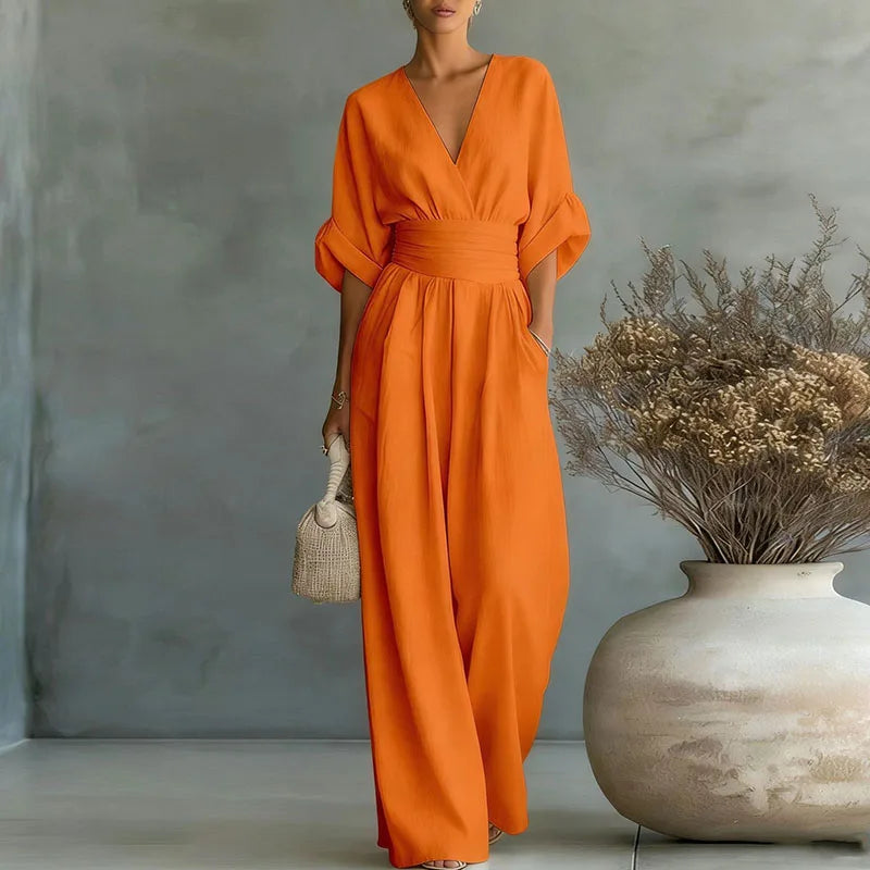 Aurore | Dames Jumpsuit Zomer Elegant Wrap V-hals Wide-Leg