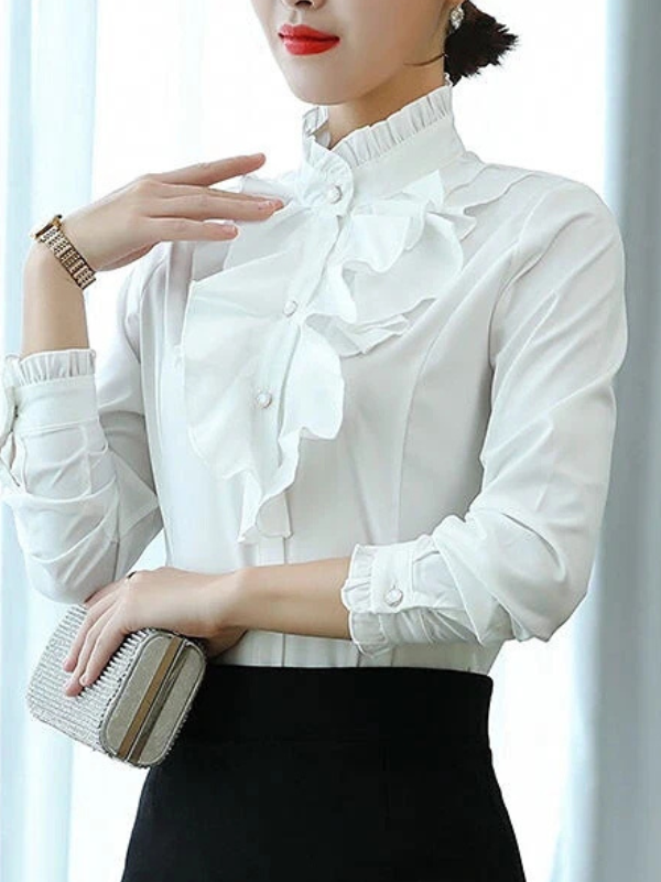 Ava - Women's Ruffled Jabot Long-Sleeve Blouse