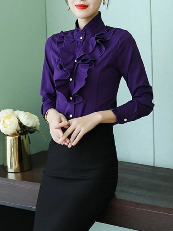 Ava - Women's Ruffled Jabot Long-Sleeve Blouse