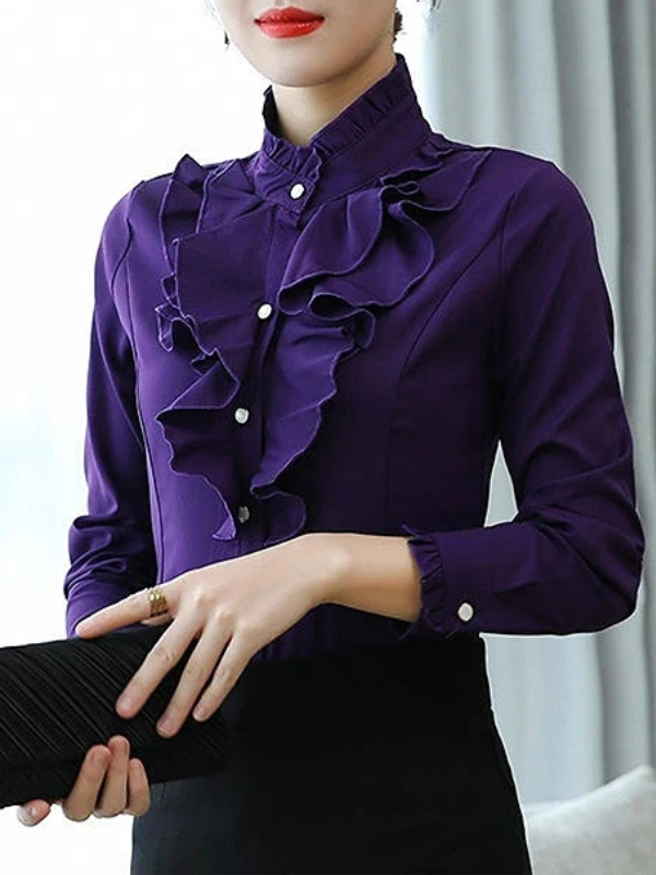 Ava - Women's Ruffled Jabot Long-Sleeve Blouse