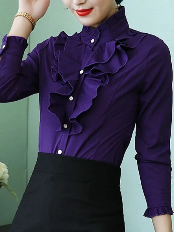 Ava - Women's Ruffled Jabot Long-Sleeve Blouse