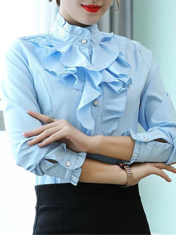 Ava - Women's Ruffled Jabot Long-Sleeve Blouse
