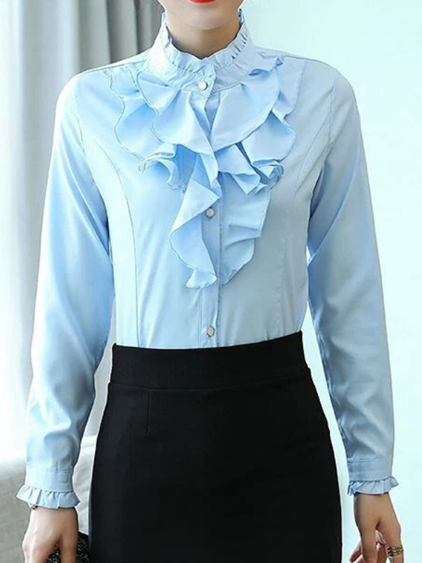 Ava - Women's Ruffled Jabot Long-Sleeve Blouse