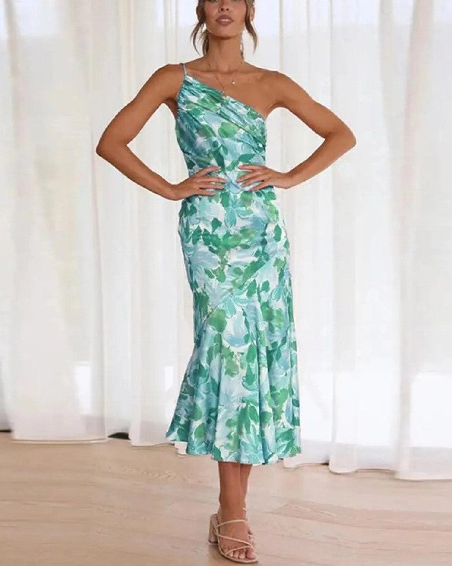 Maira - Women's Floral One Shoulder Asymmetrical Maxi Dress