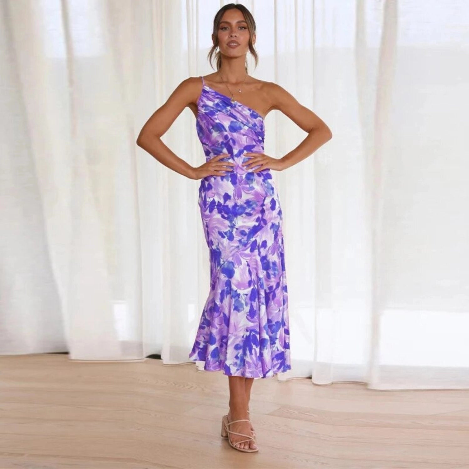 Maira - Women's Floral One Shoulder Asymmetrical Maxi Dress