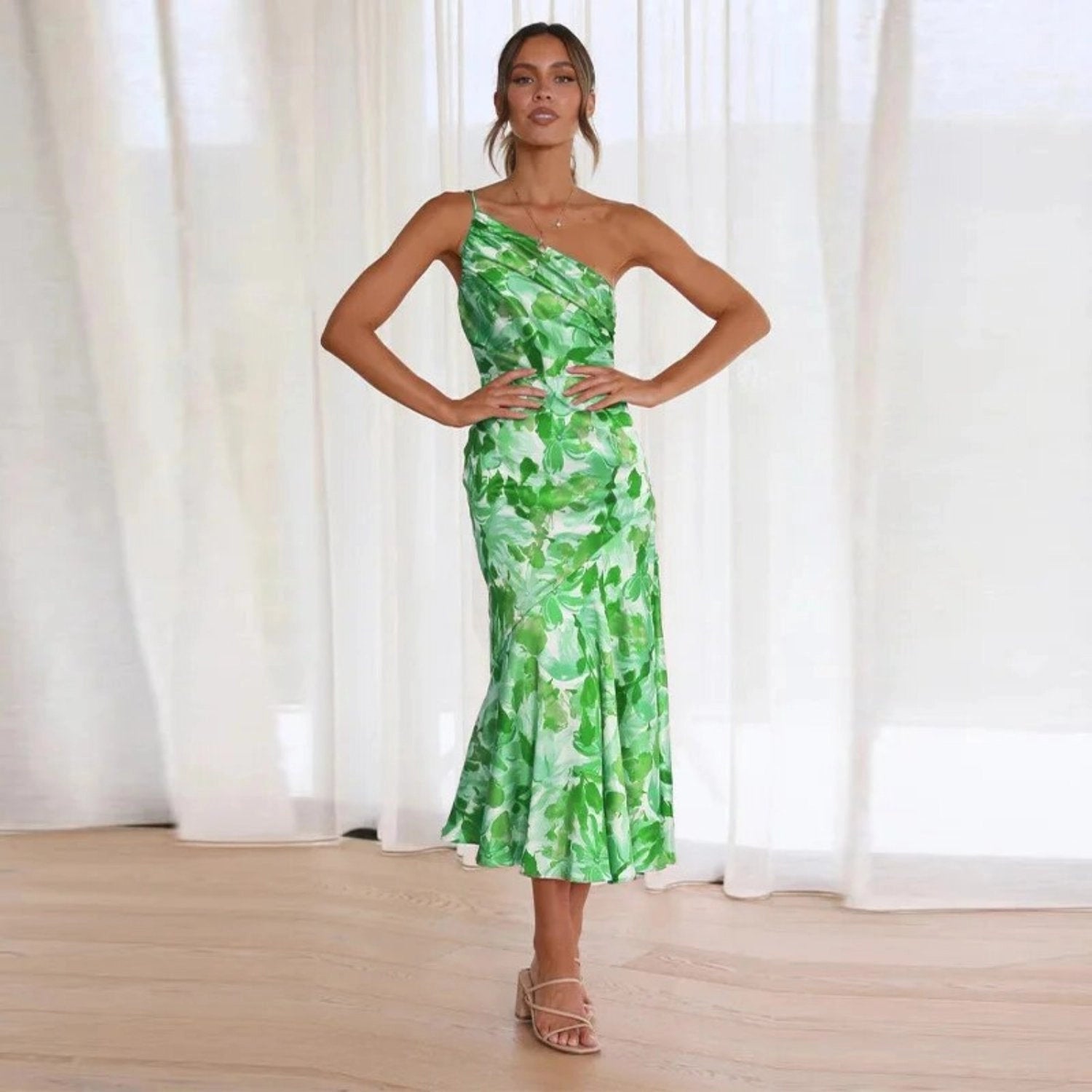 Maira - Women's Floral One Shoulder Asymmetrical Maxi Dress