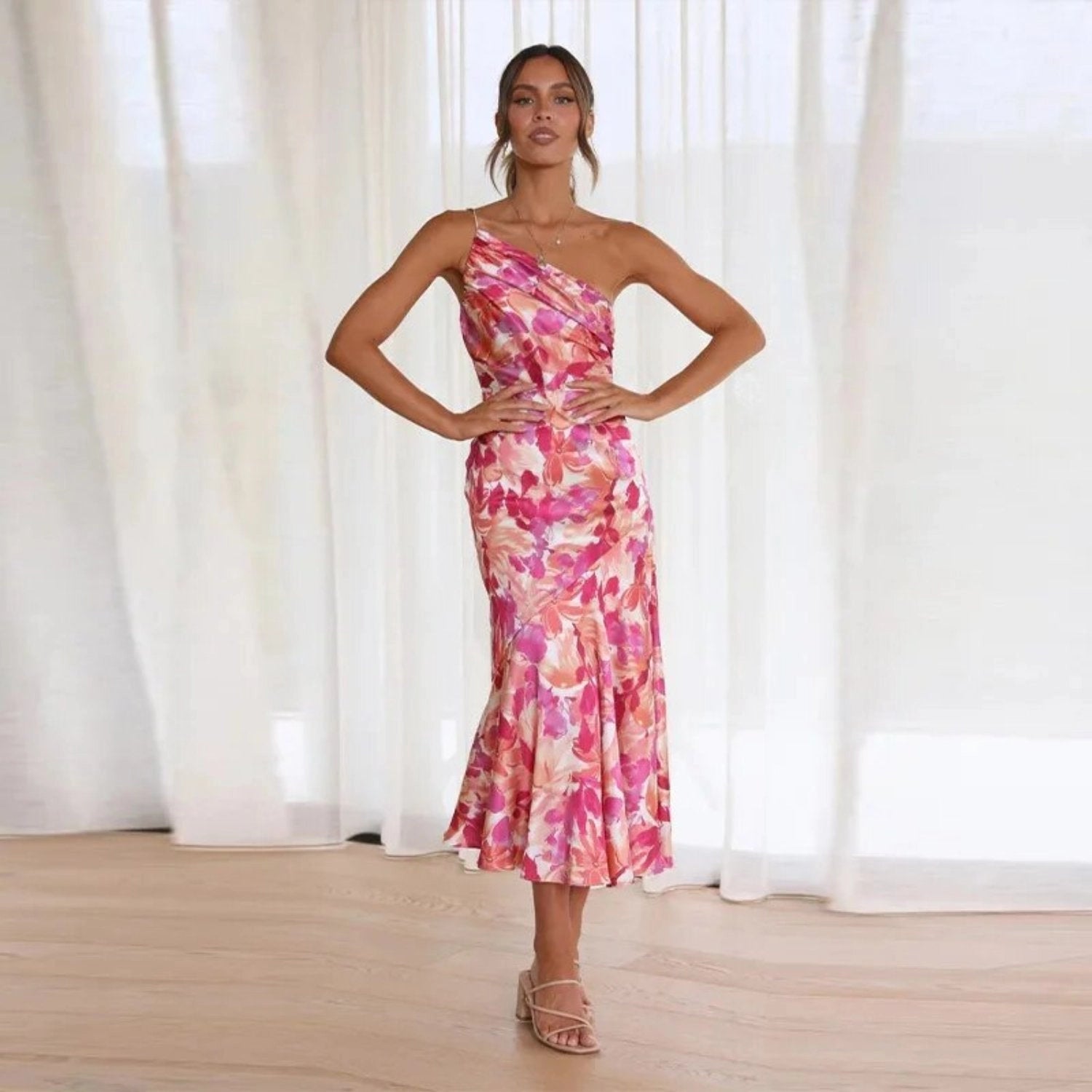 Maira - Women's Floral One Shoulder Asymmetrical Maxi Dress