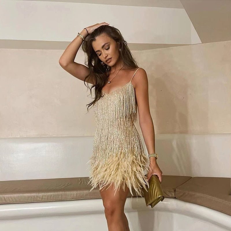 Women's Feather Mini Dress with Flattering Fit