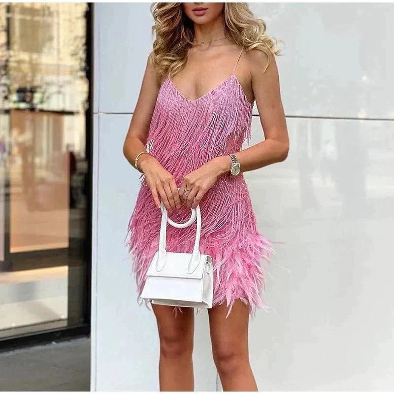 Women's Feather Mini Dress with Flattering Fit
