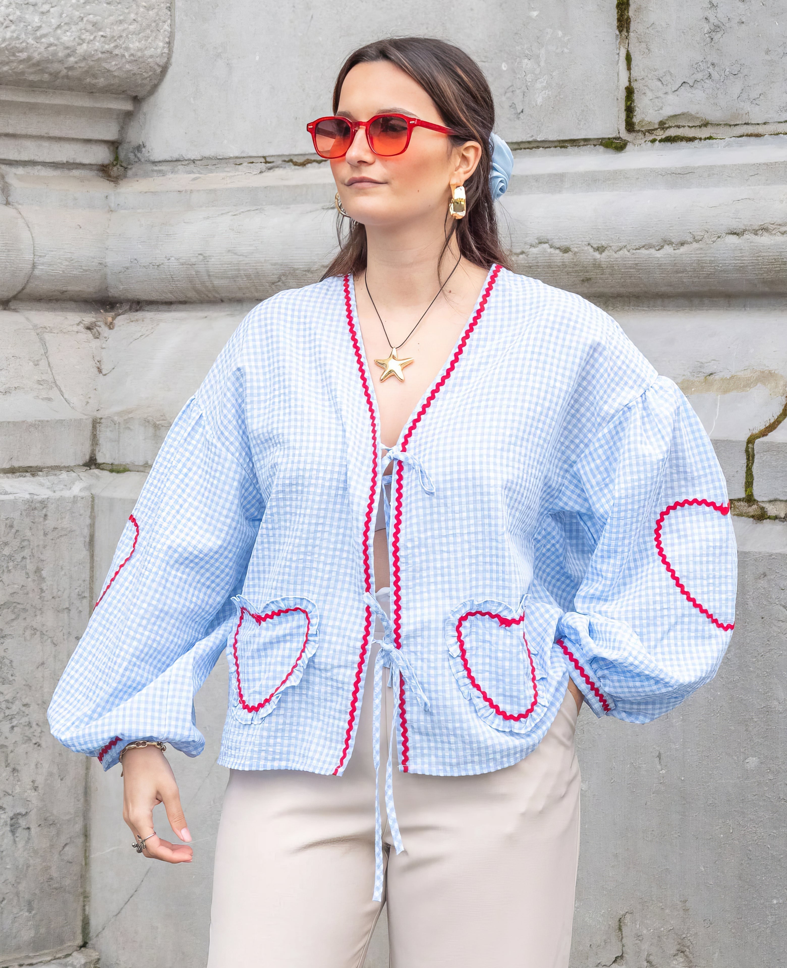 Fenna - Women's Heart Embroidered Cotton Blouse Romantic and Stylish