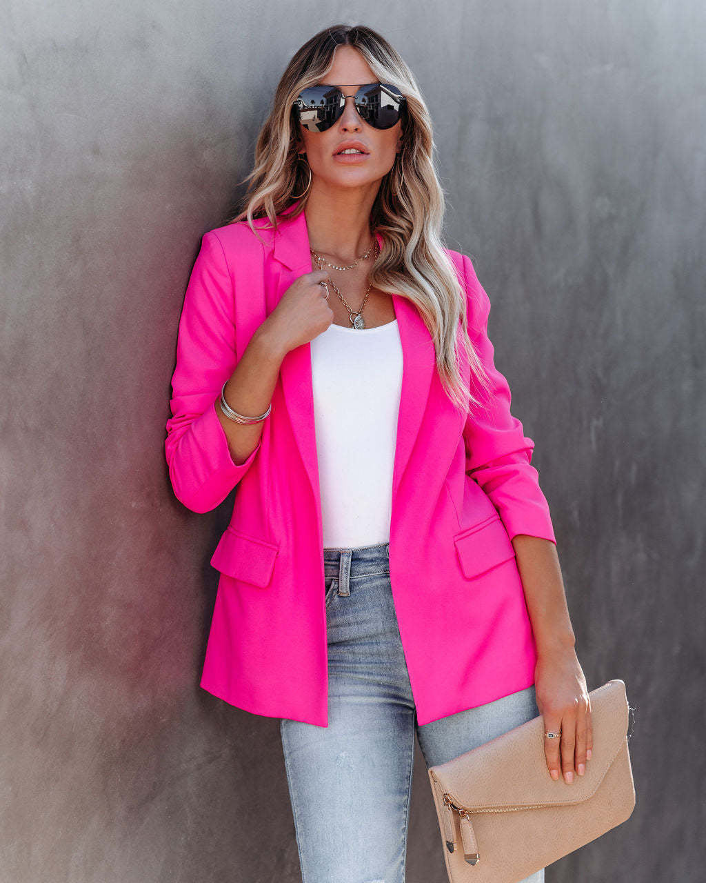 Svea - Women's Tailored Blazer with Lapel Collar – Dark Pink