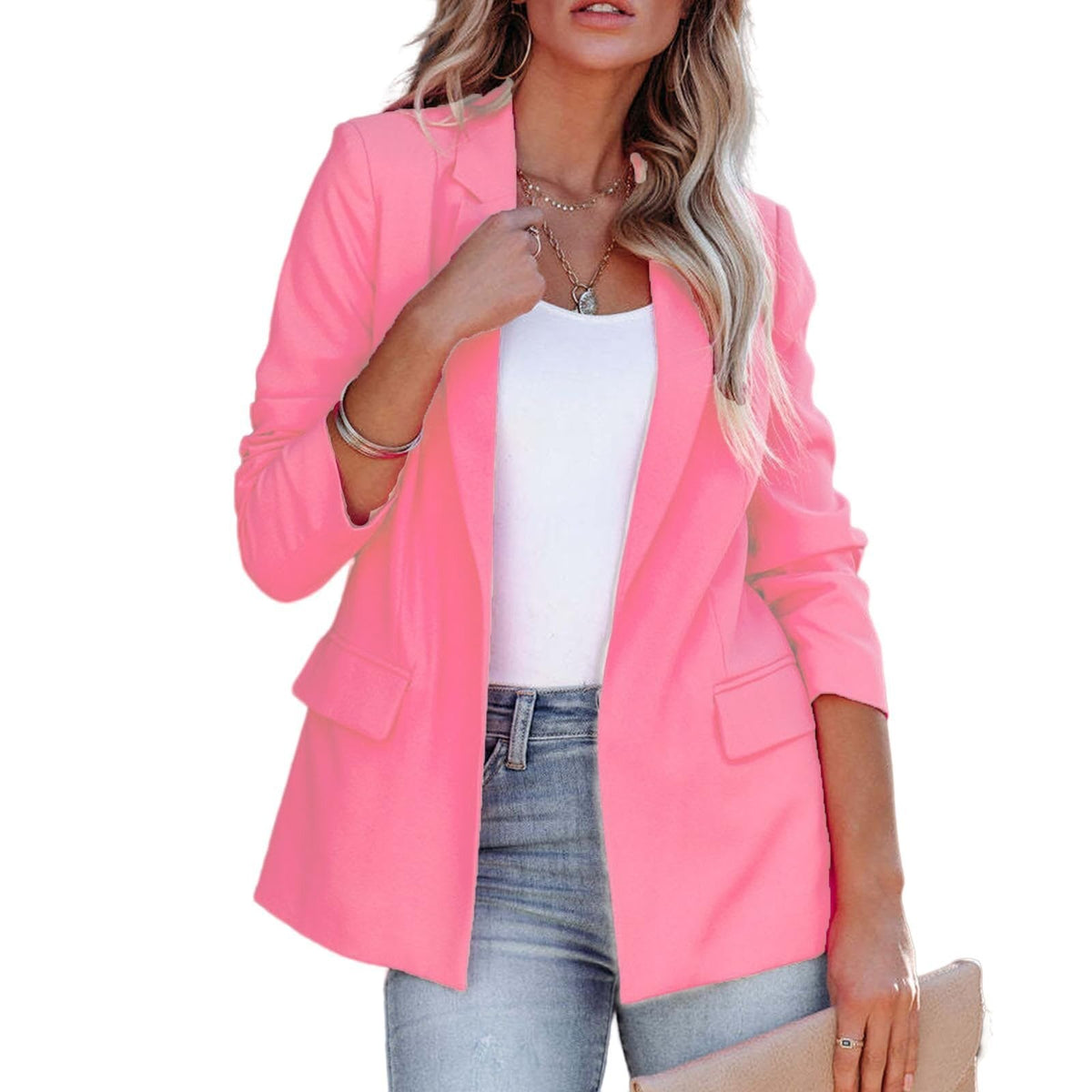 Svea - Women's Tailored Blazer with Lapel Collar – Pink