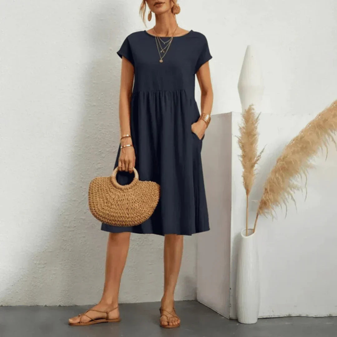 Women's Loose Midi Dress with Pockets