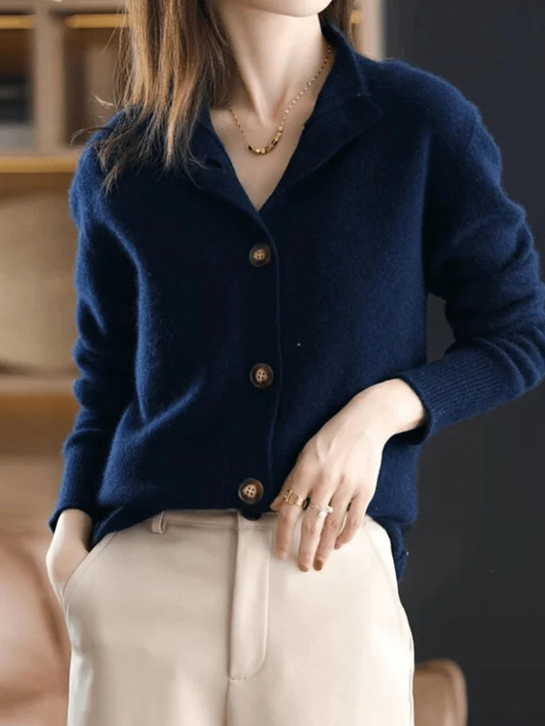 Women's Button Front Cardigan with Stand Collar