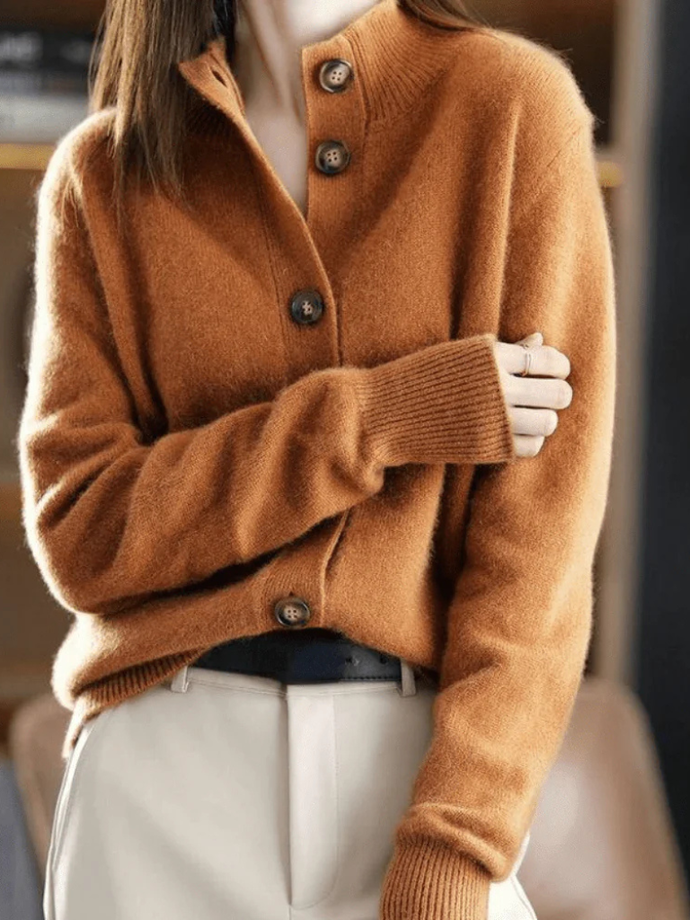 Women's Button Front Cardigan with Stand Collar