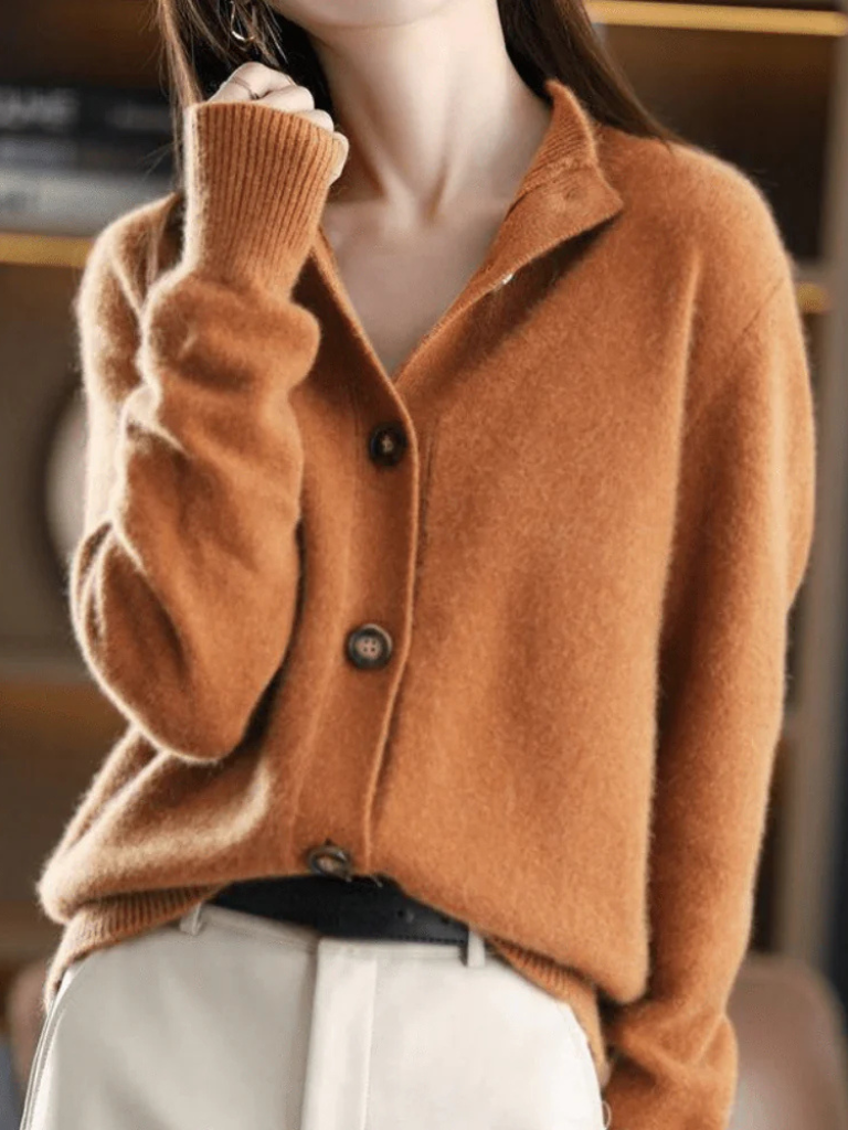 Women's Button Front Cardigan with Stand Collar