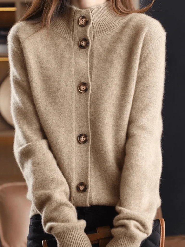 Women's Button Front Cardigan with Stand Collar