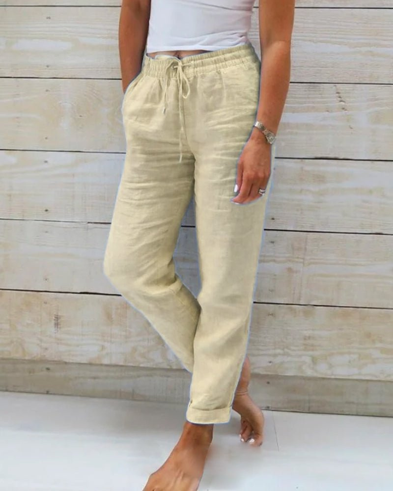 Brianna | Linen Straight Leg Drawstring Trousers for Women