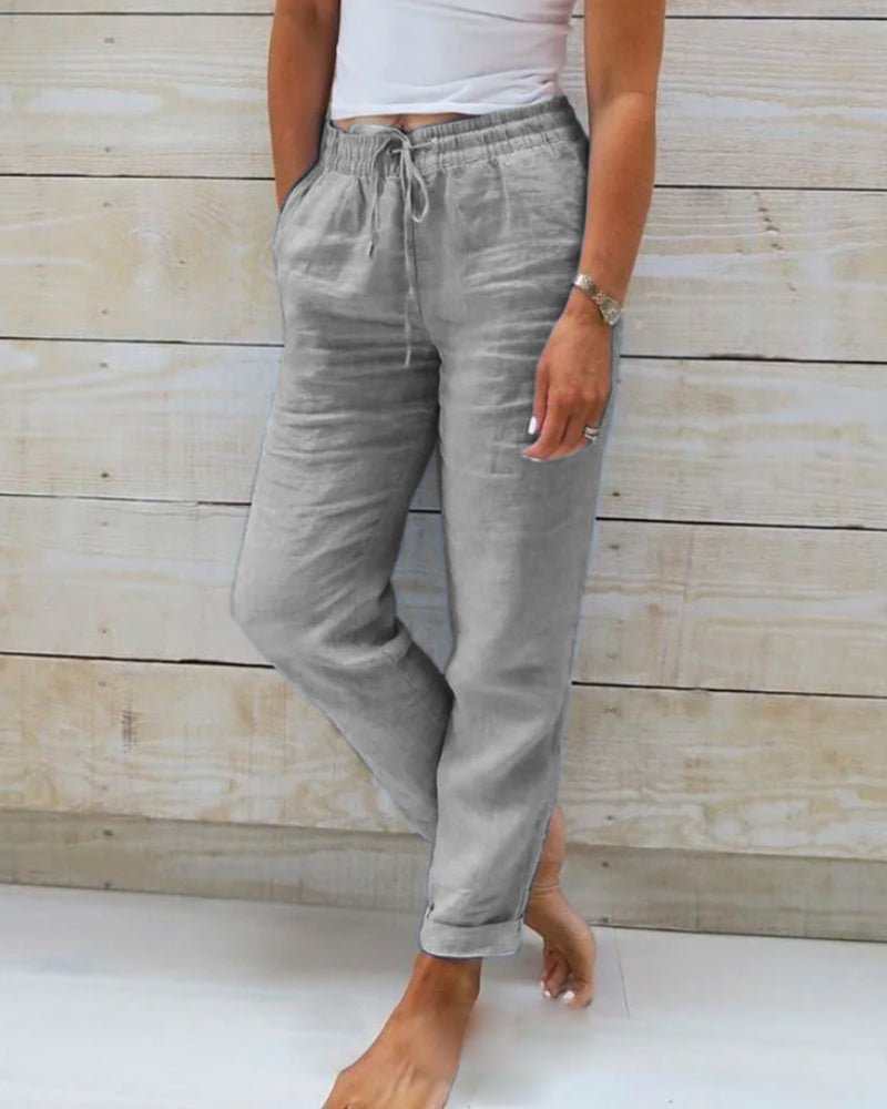 Brianna | Linen Straight Leg Drawstring Trousers for Women