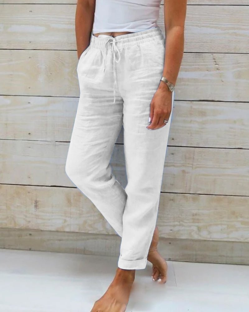 Brianna | Linen Straight Leg Drawstring Trousers for Women