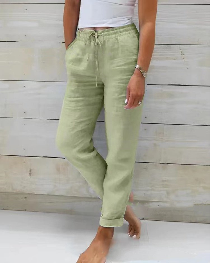 Brianna | Linen Straight Leg Drawstring Trousers for Women