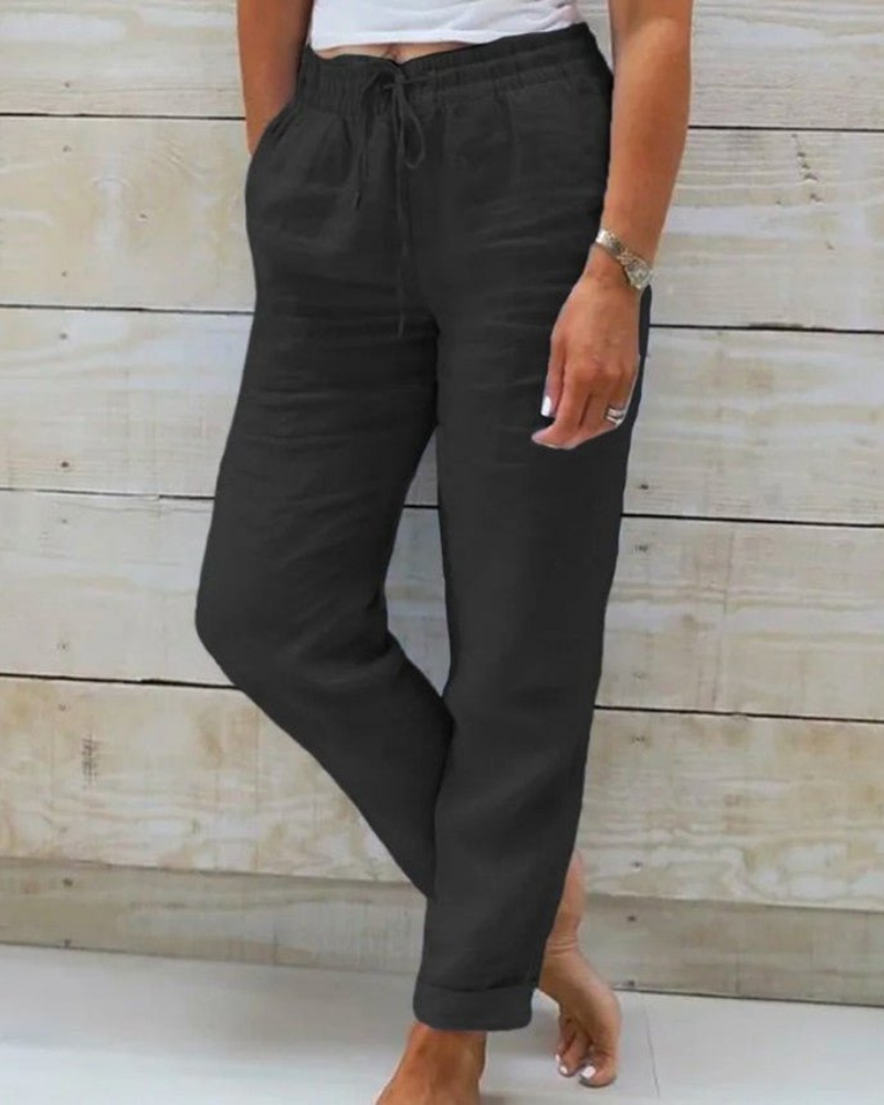 Brianna | Linen Straight Leg Drawstring Trousers for Women
